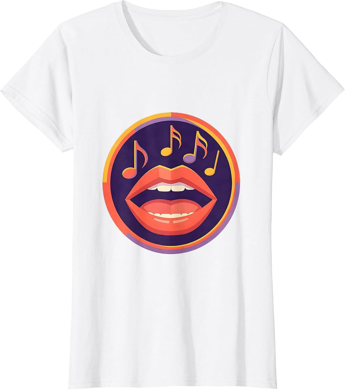 Musical Notes Open Mouth Singer Graphic Design T-Shirt - White