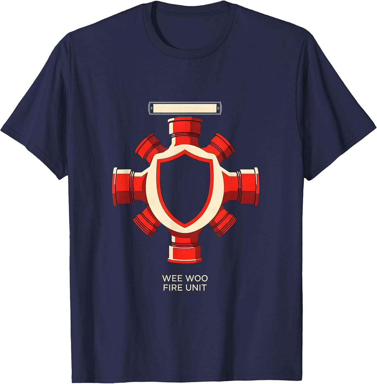 Wee Woo Fire Unit Minimalist Firefighter Badge Humor T-Shirt - Navy Blue