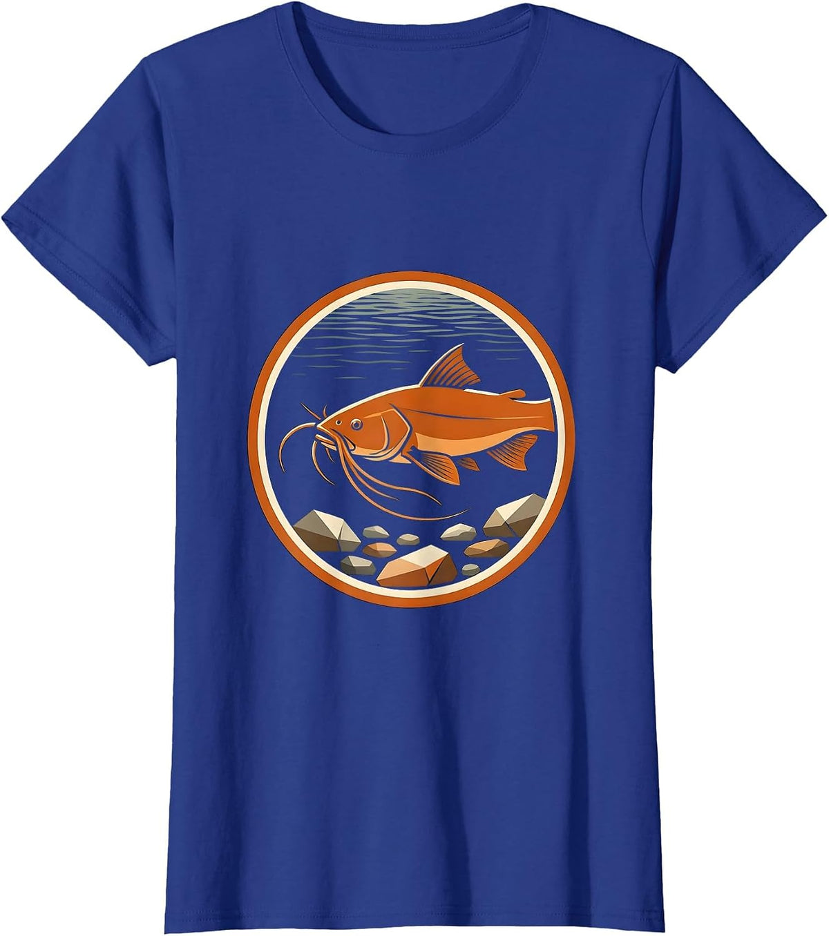 Women's Catfish on the Riverbed Fishing Graphic T-Shirt - Royal Blue