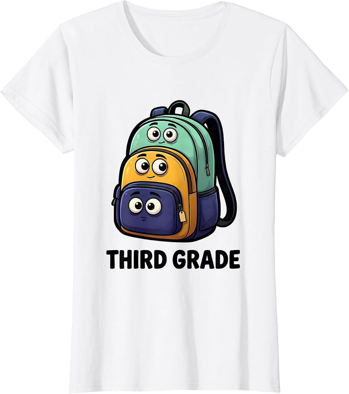 Women's THIRD GRADE Cartoon Backpacks Back To School First Day Third T-Shirt - White