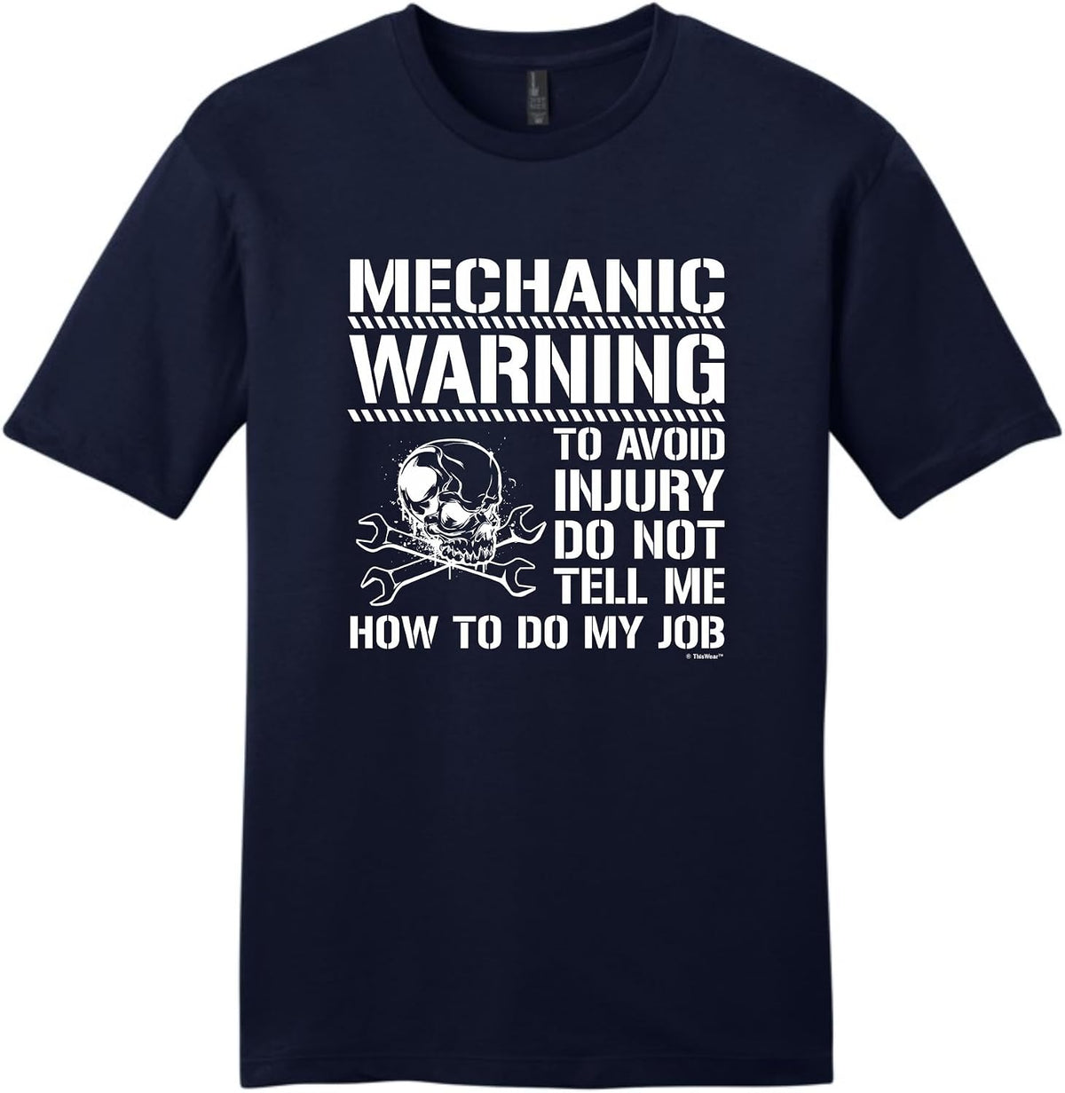 ThisWear Mechanic Warning Avoid Injury YM T-Shirt - Navy - M - As Pictured
