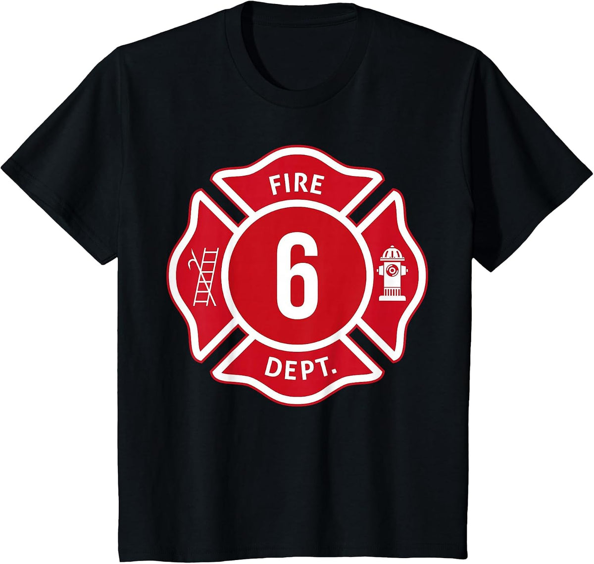 Kids Fire Truck 6th Birthday Boy Firefighter 6 Year Old T-Shirt - Black