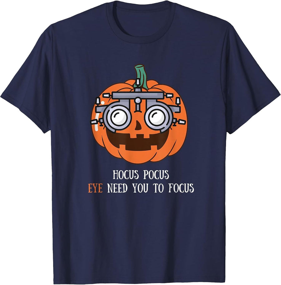 Hocus Focus Optometry Halloween Optometrist Eye Doctor Funny T-Shirt - Navy Blue