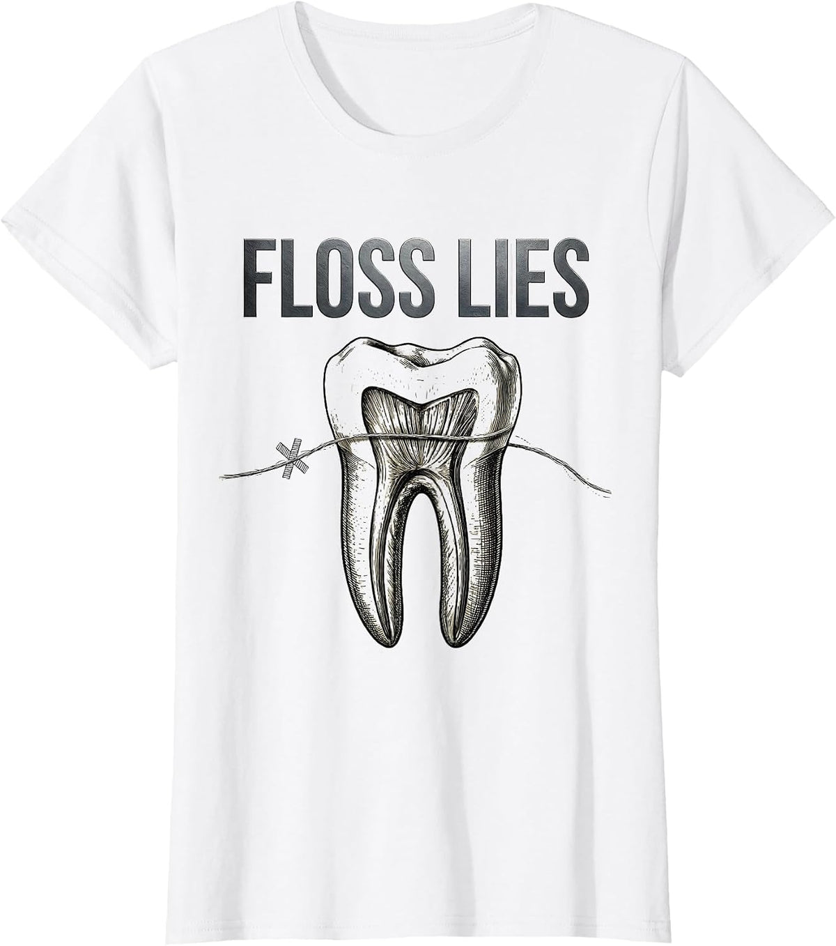 Women's Floss Lies Botanical Dental Hygienist Humor Dental Assistant T-Shirt - White