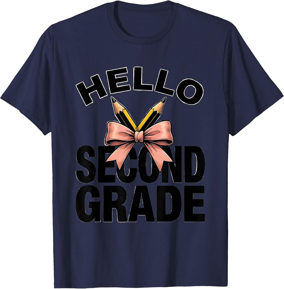 Men's Hello Second Grade Cute Coquette Pencil First Day Of School T-Shirt - Navy Blue
