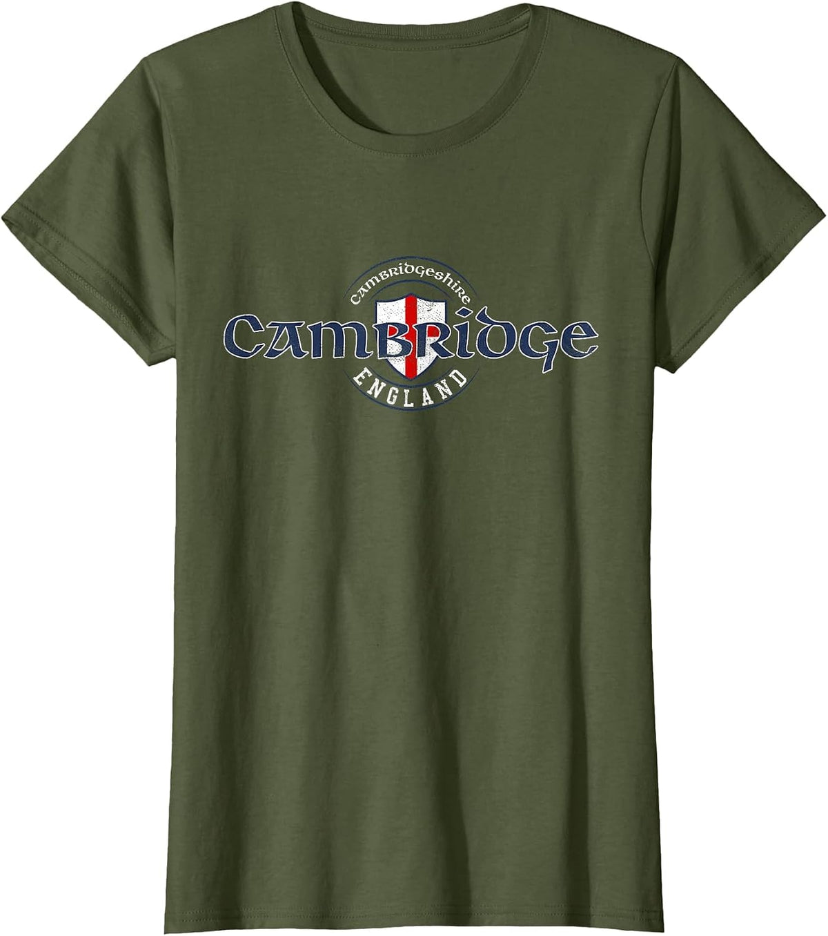 Cambridge England English Flag T-Shirt - Olive Green