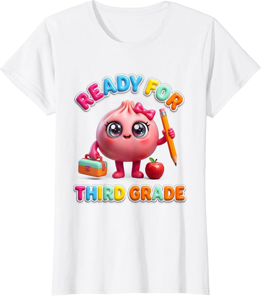 Women's Ready For Third Grade Cute Dumpling Girl First Day of School T-Shirt - White