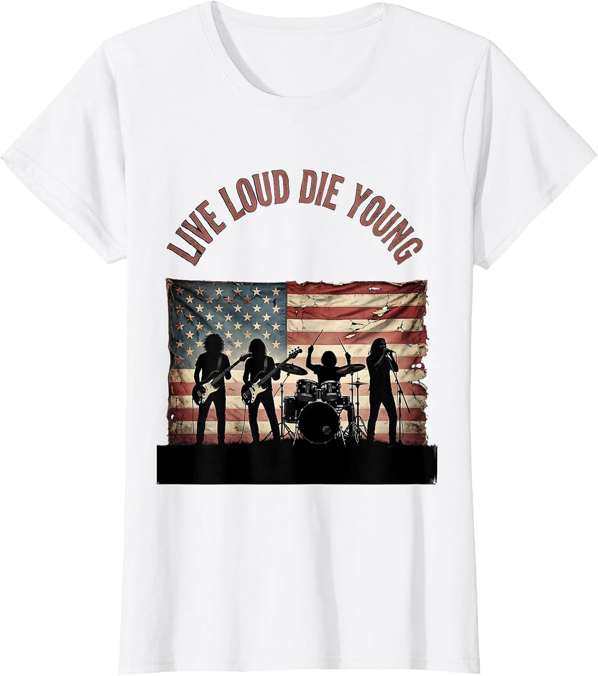 Live Loud Die Young Vintage Rock Band Design T-Shirt - White