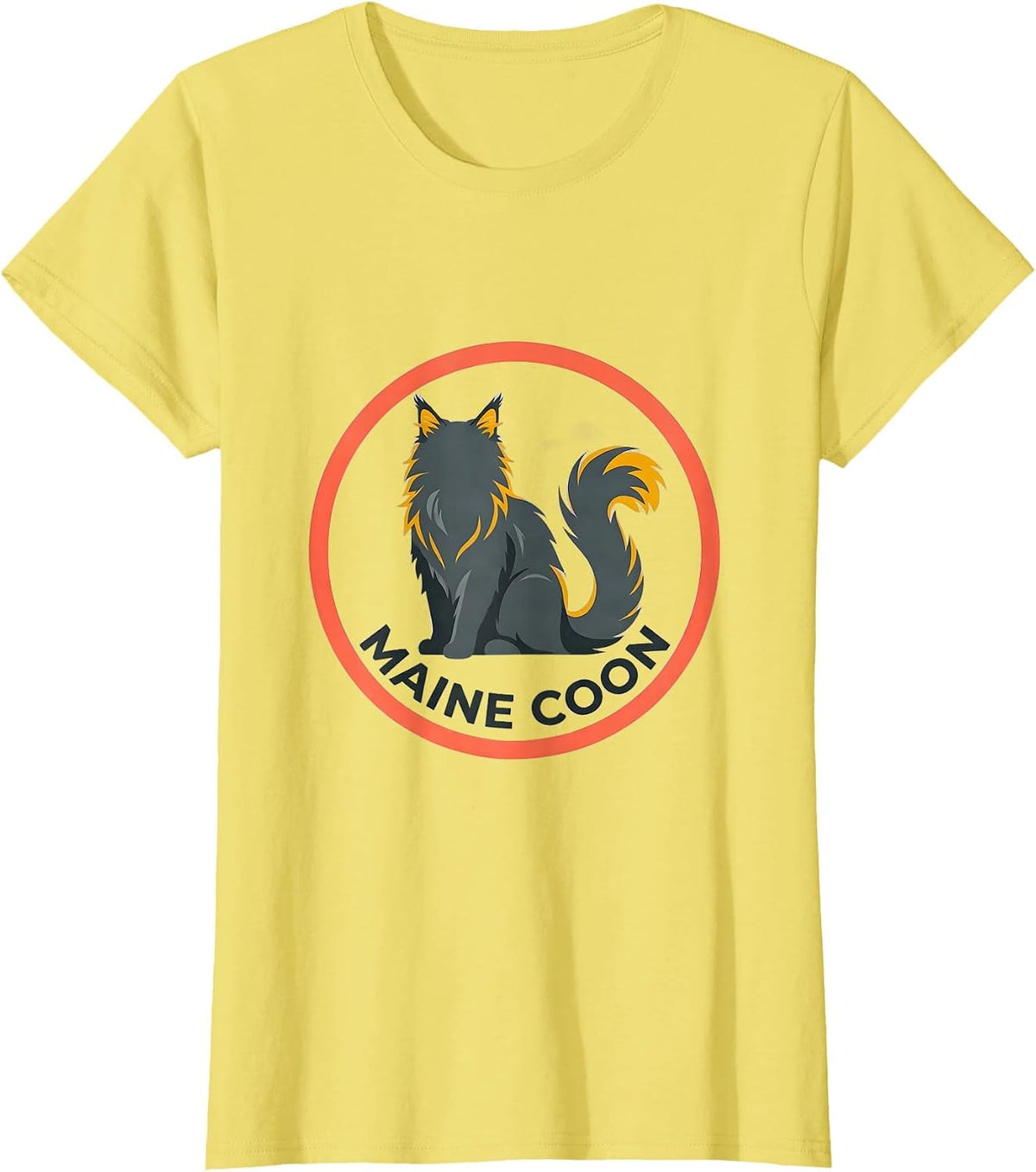 Maine Coon Minimalist Badge Patch Line Art Cat Icon T-Shirt - Lemon Yellow