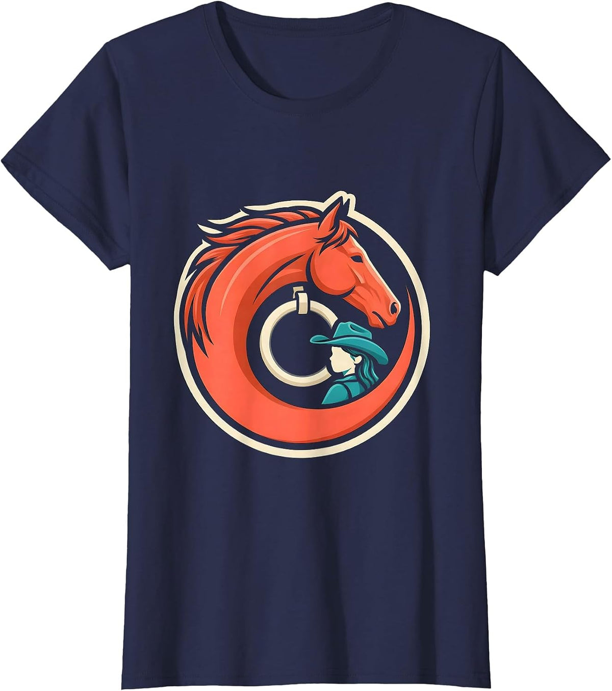 Women's Horse and Cowgirl Badge Western Equestrian Lover T-Shirt - Navy Blue