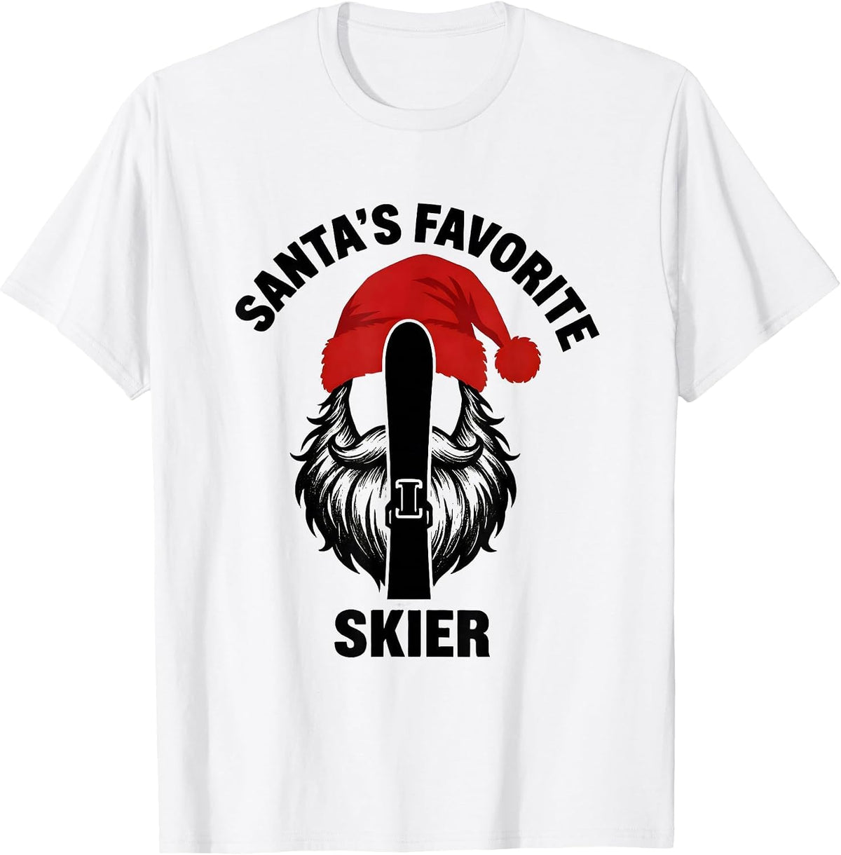 Men's Santa's Favorite Skier Funny Skiing Christmas Pajama T-Shirt - White