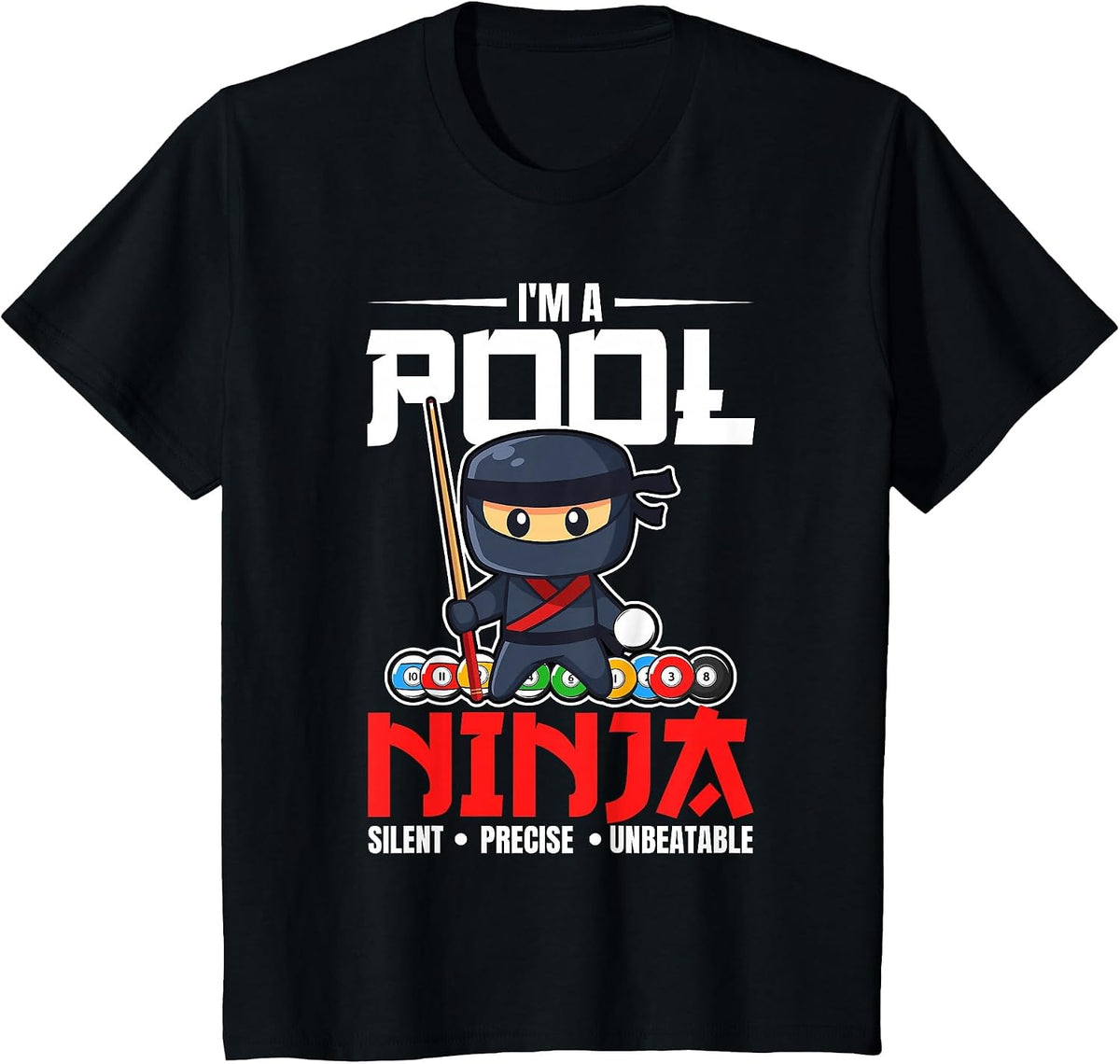 Billiards Pool Ninja 8 Ball Funny Men Boys Kids Billiard T-Shirt - Black