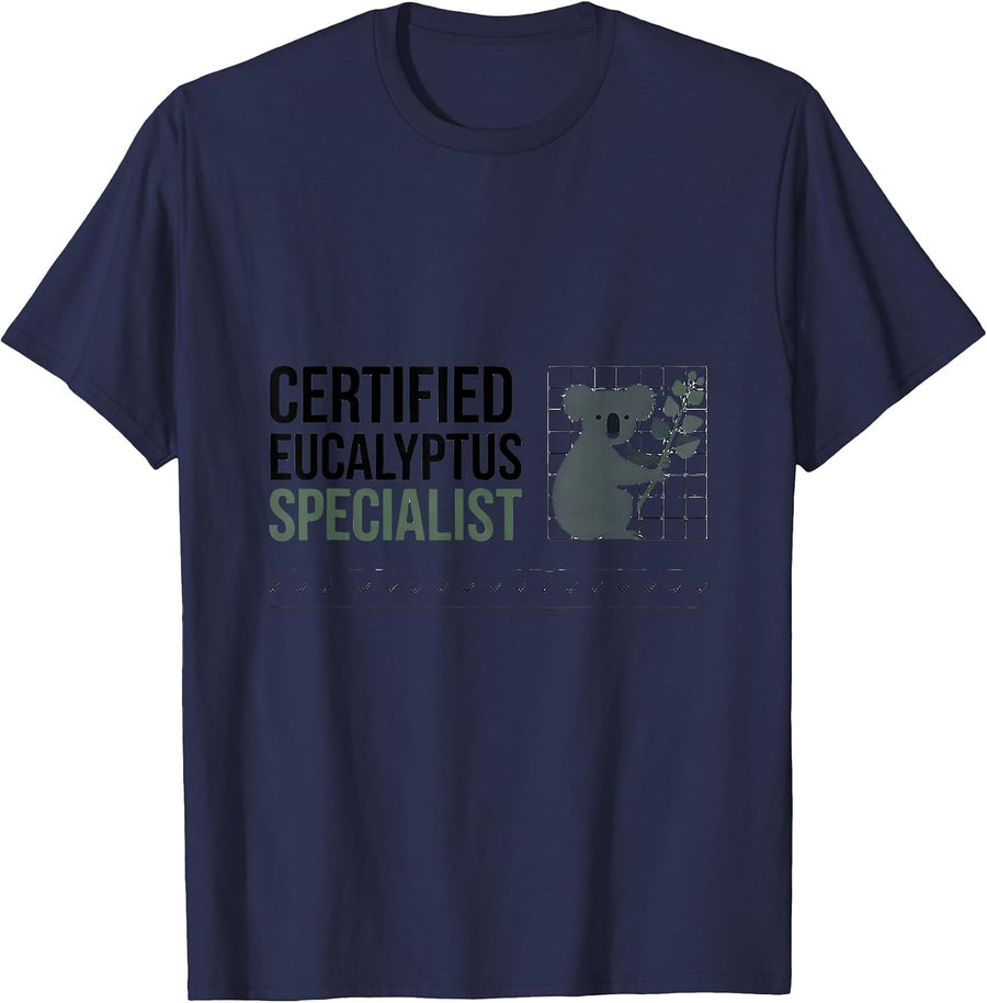Certified Eucalyptus Specialist Cute Koala Lover Animal T-Shirt - Navy Blue