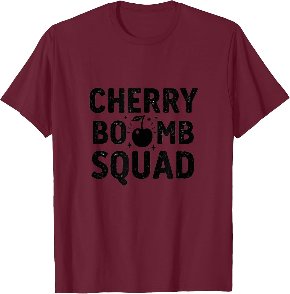 Cherry Bomb Squad Bold Graphic Design T-Shirt - Burgundy