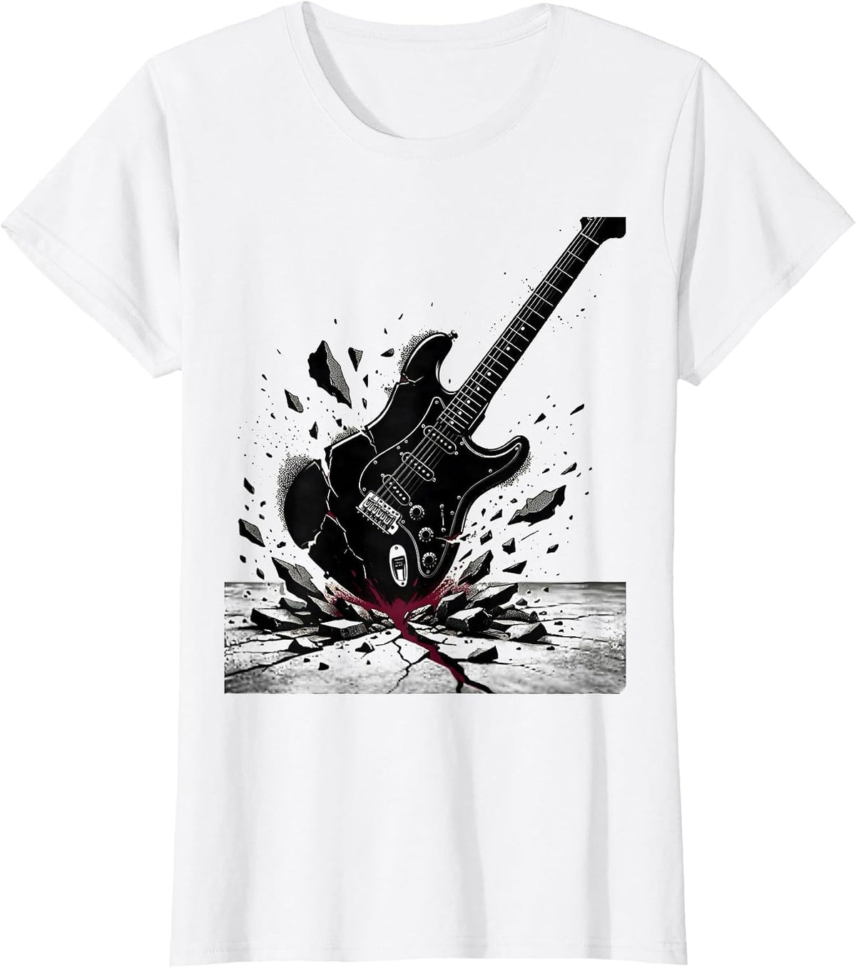 Women's Punk Electric Guitar Smash Graphic Tee T-Shirt - White