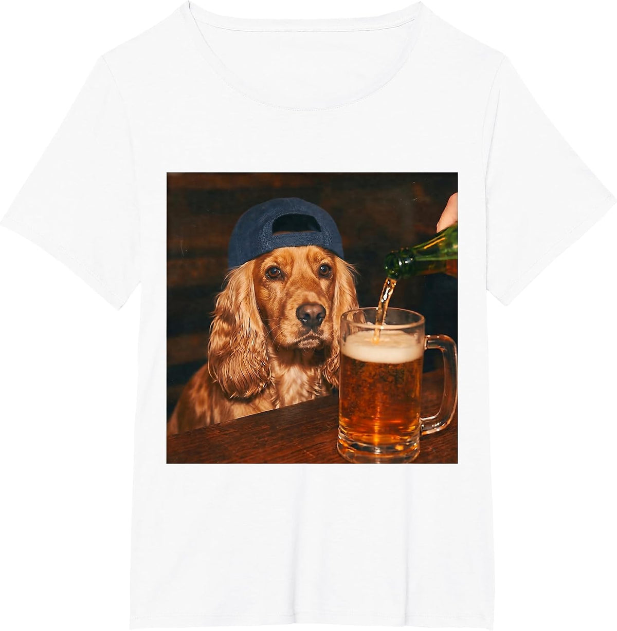 Cocker Spaniel Drinking Beer Tees Funny Fathers Day Dog Meme T-Shirt - White