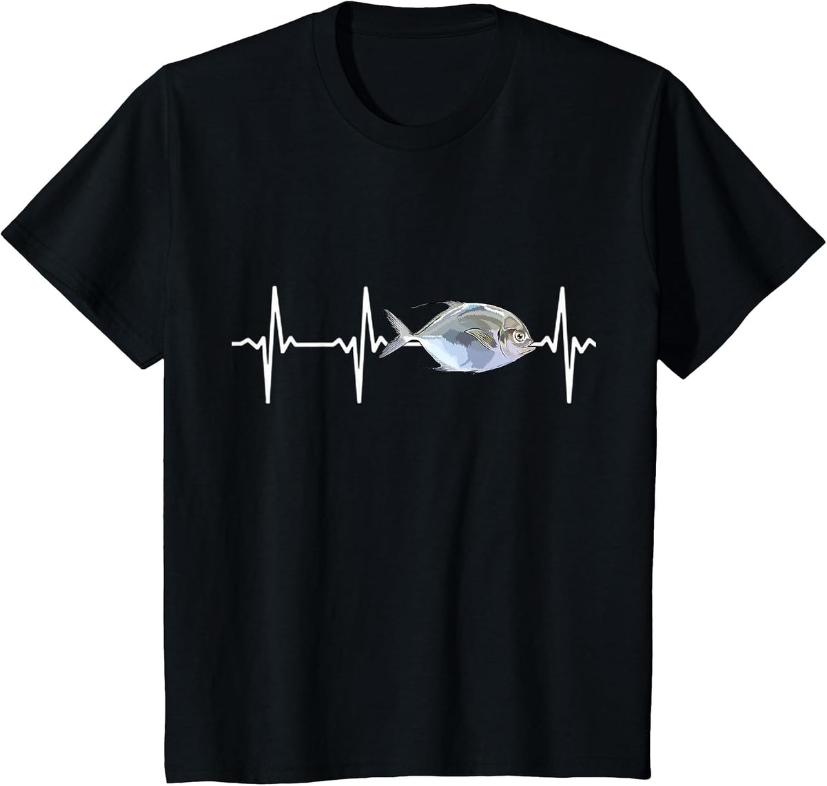 Pompano Heartbeat for Saltwater Fish Lovers T-Shirt - Black