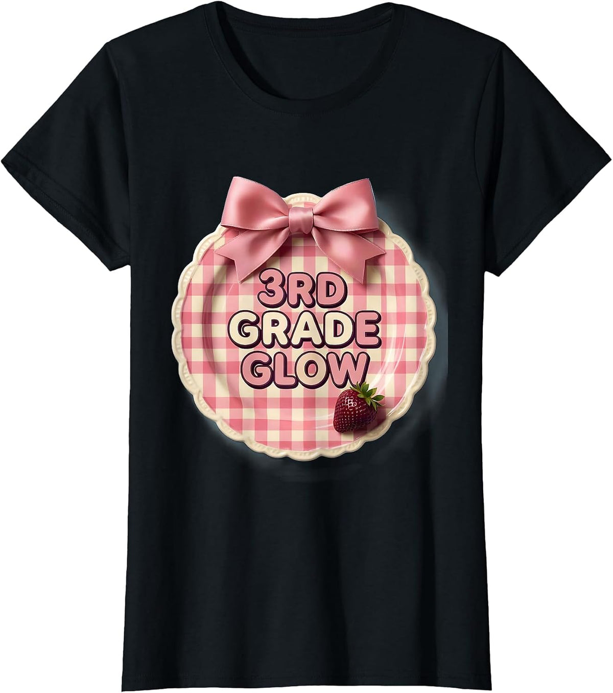 Women's 3rd Grade Glow Cute Gingham Back to School Girl First Day T-Shirt - Black