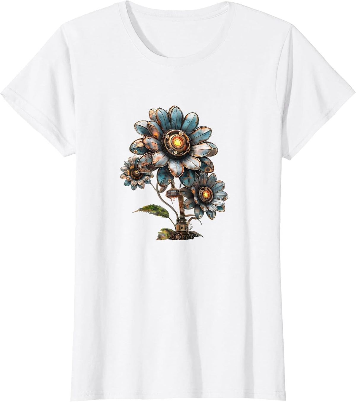 Steampunk Flowers Vintage Art Men Women Kids Retro Flower T-Shirt - White