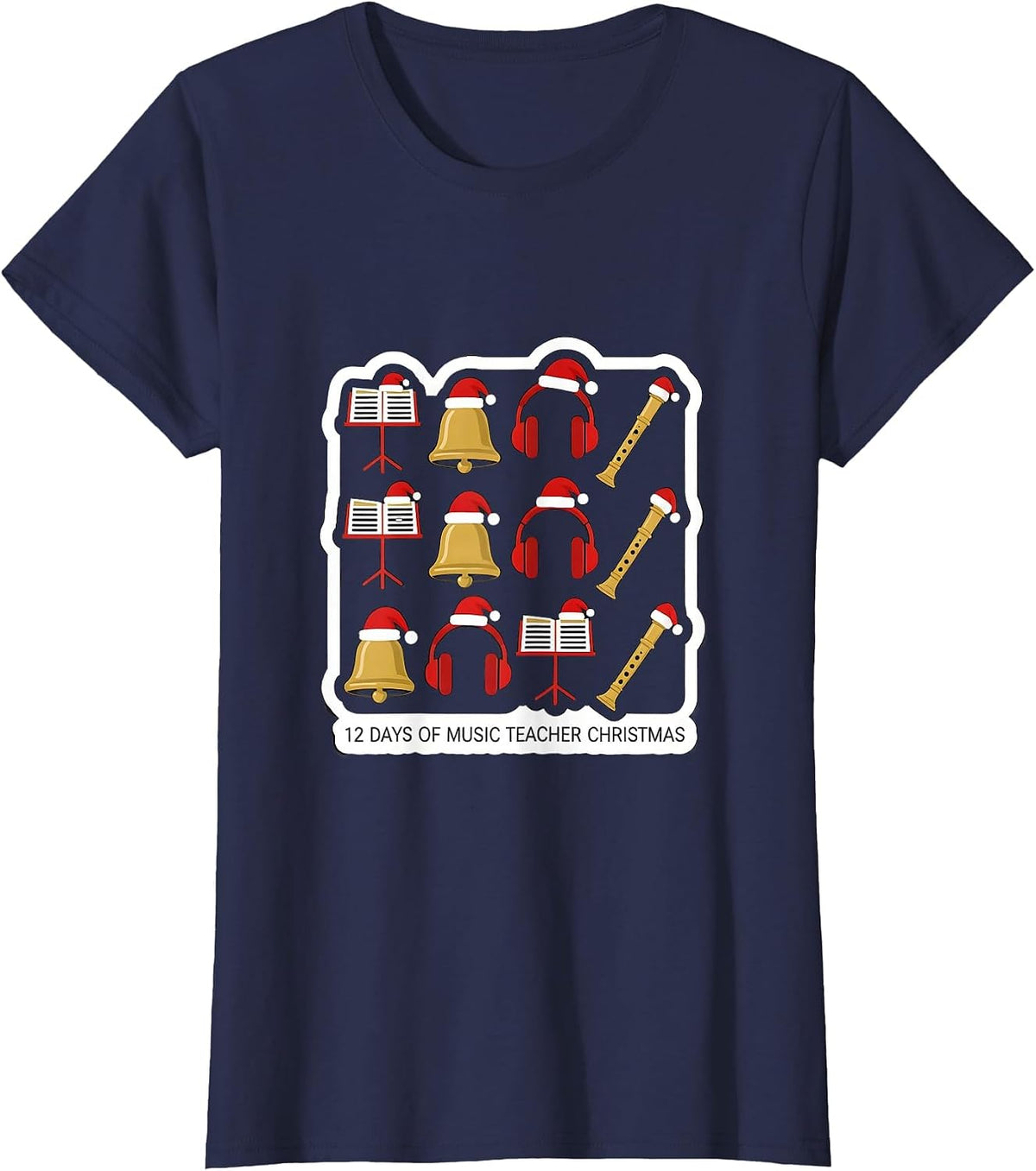 Women's 12 Days of Music Teacher Christmas Funny Gift for Educators T-Shirt - Navy Blue