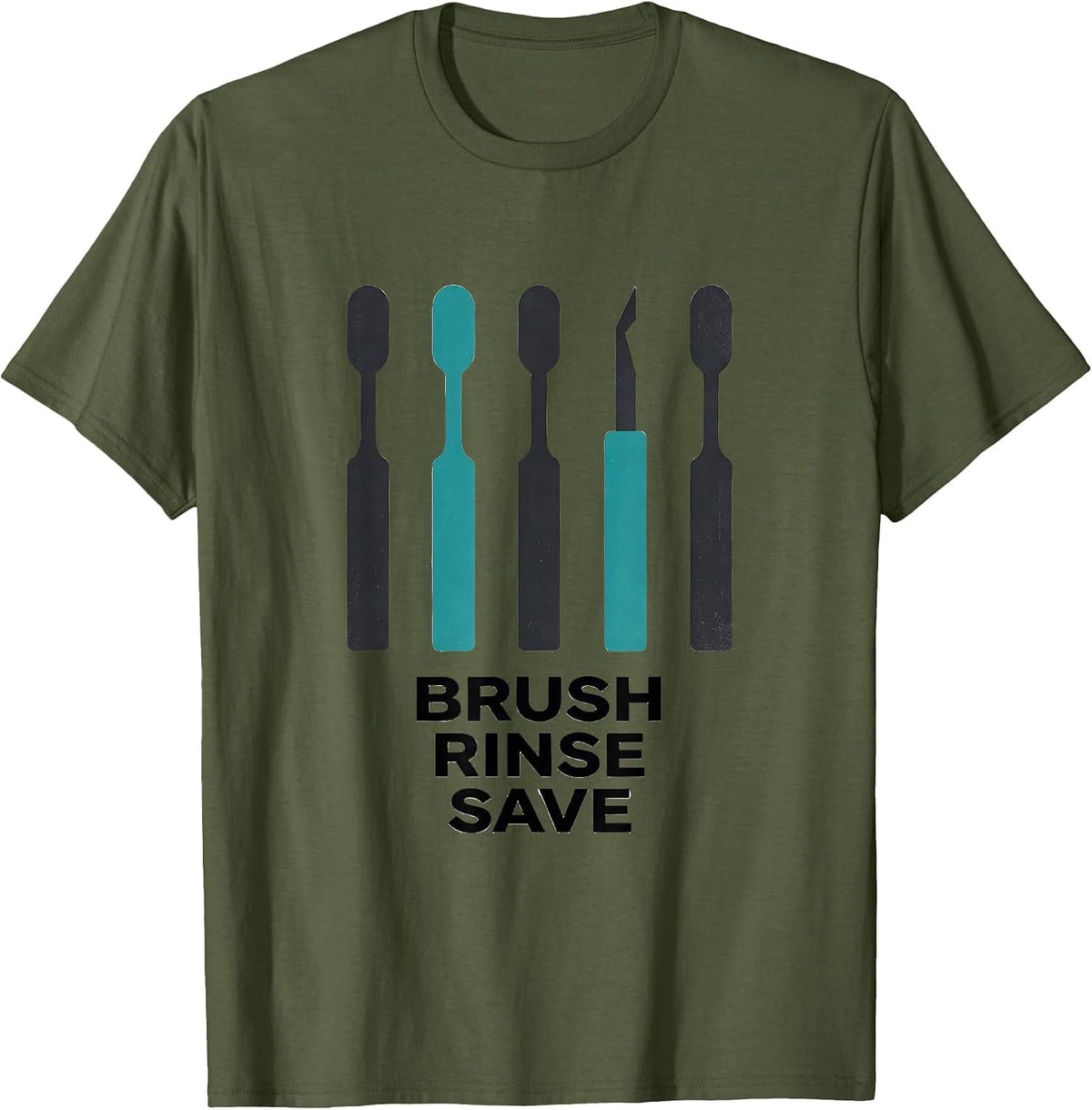 Brush Rinse Save Midcentury Modern Dental Hygienist Humor T-Shirt - Olive Green