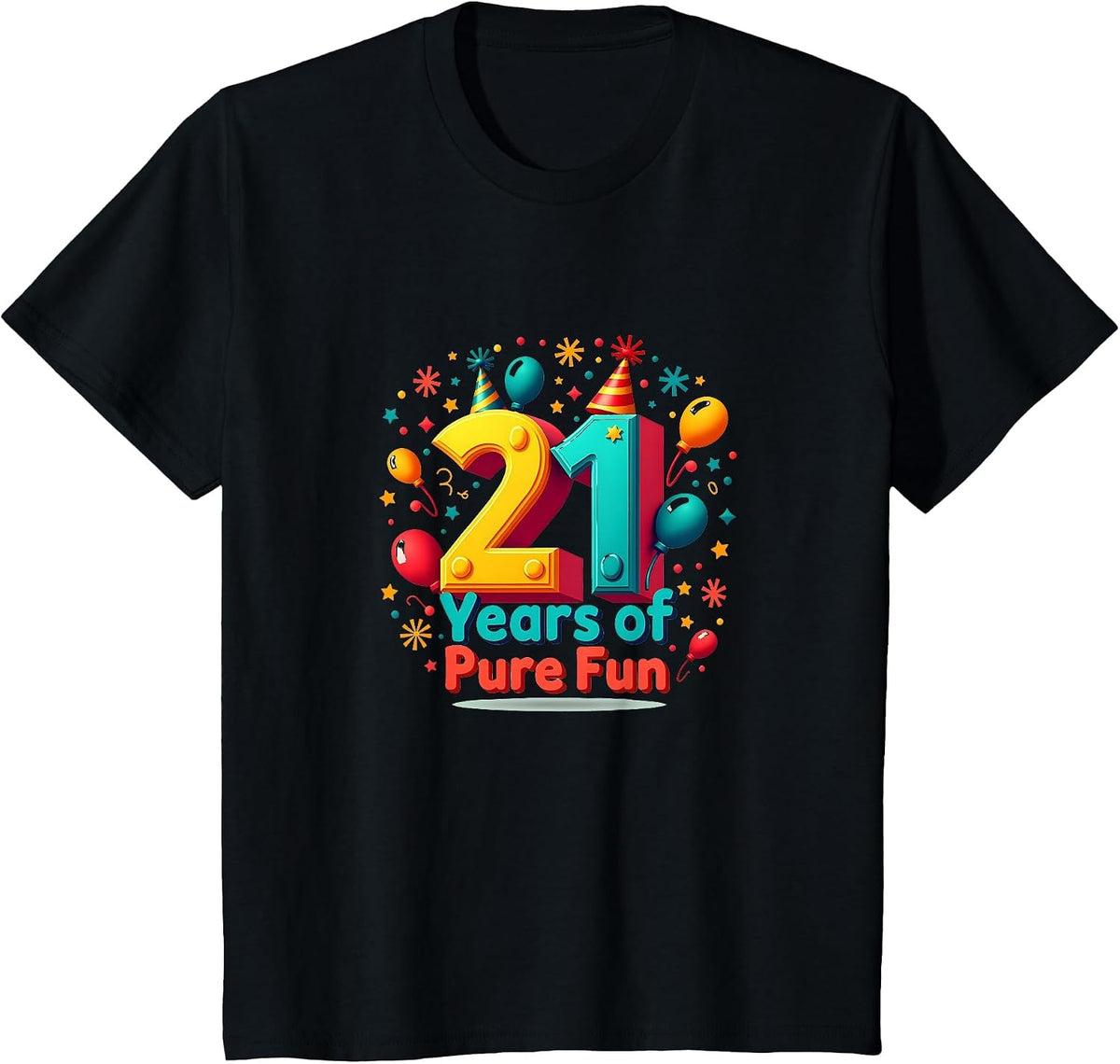 21 Years of Pure Fun Birthday Gift Celebration T-Shirt - Black
