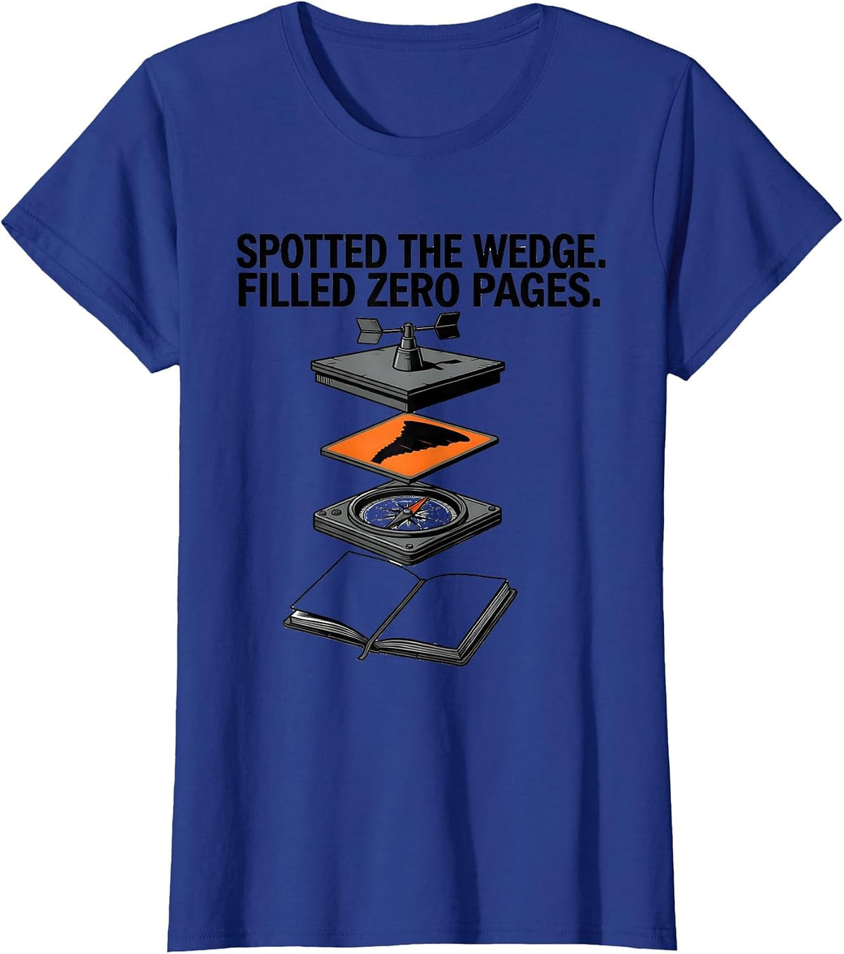 Women's Spotted The Wedge Filled Zero Pages Storm Chaser Tornado T-Shirt - Royal Blue