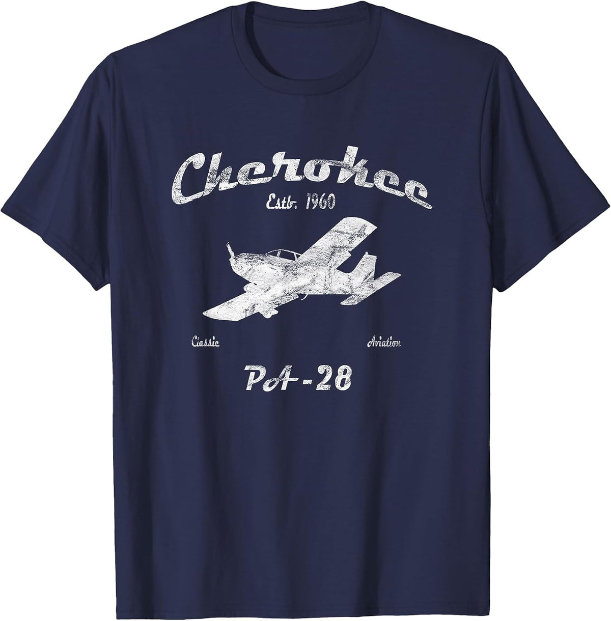 PA28 Cherokee Airplane Since 1960" Classic Aviation Pilot T-Shirt - Navy Blue