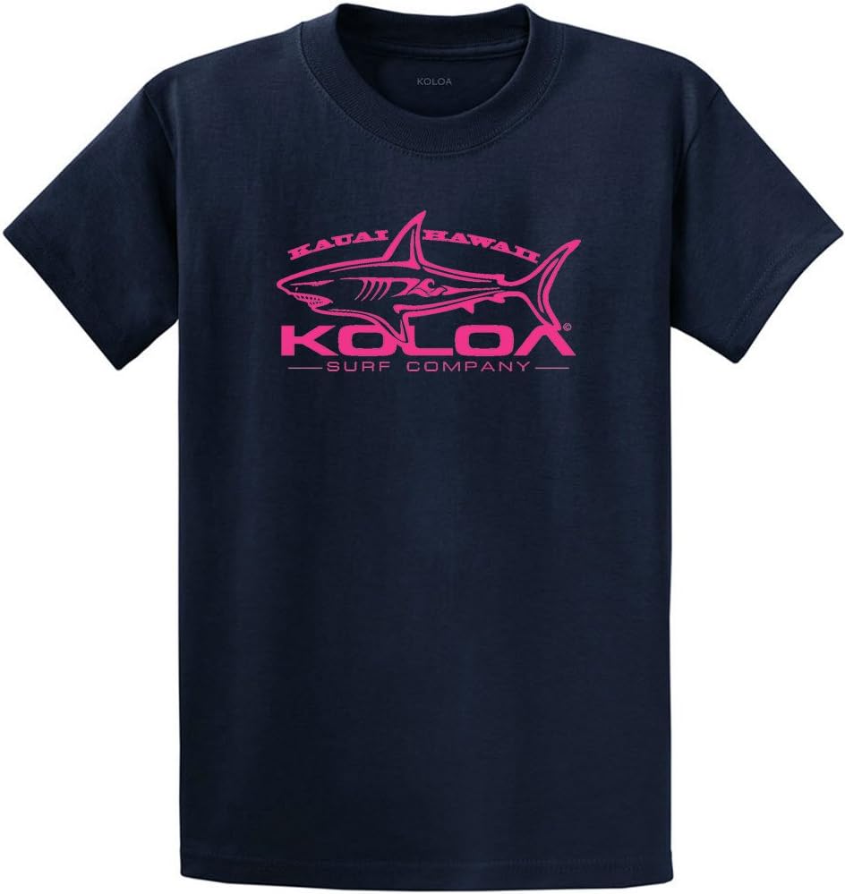 Koloa Surf Youth Great White Shark Logo Heavyweight Tee Size XS-XL - Navy \/ Pink