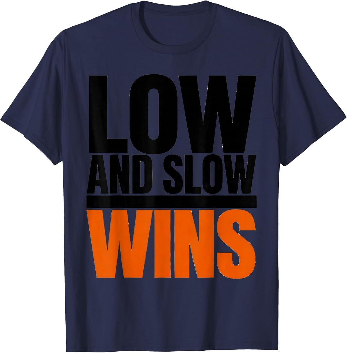 Low and Slow Wins Chef BBQ Pitmaster Design T-Shirt - Navy Blue