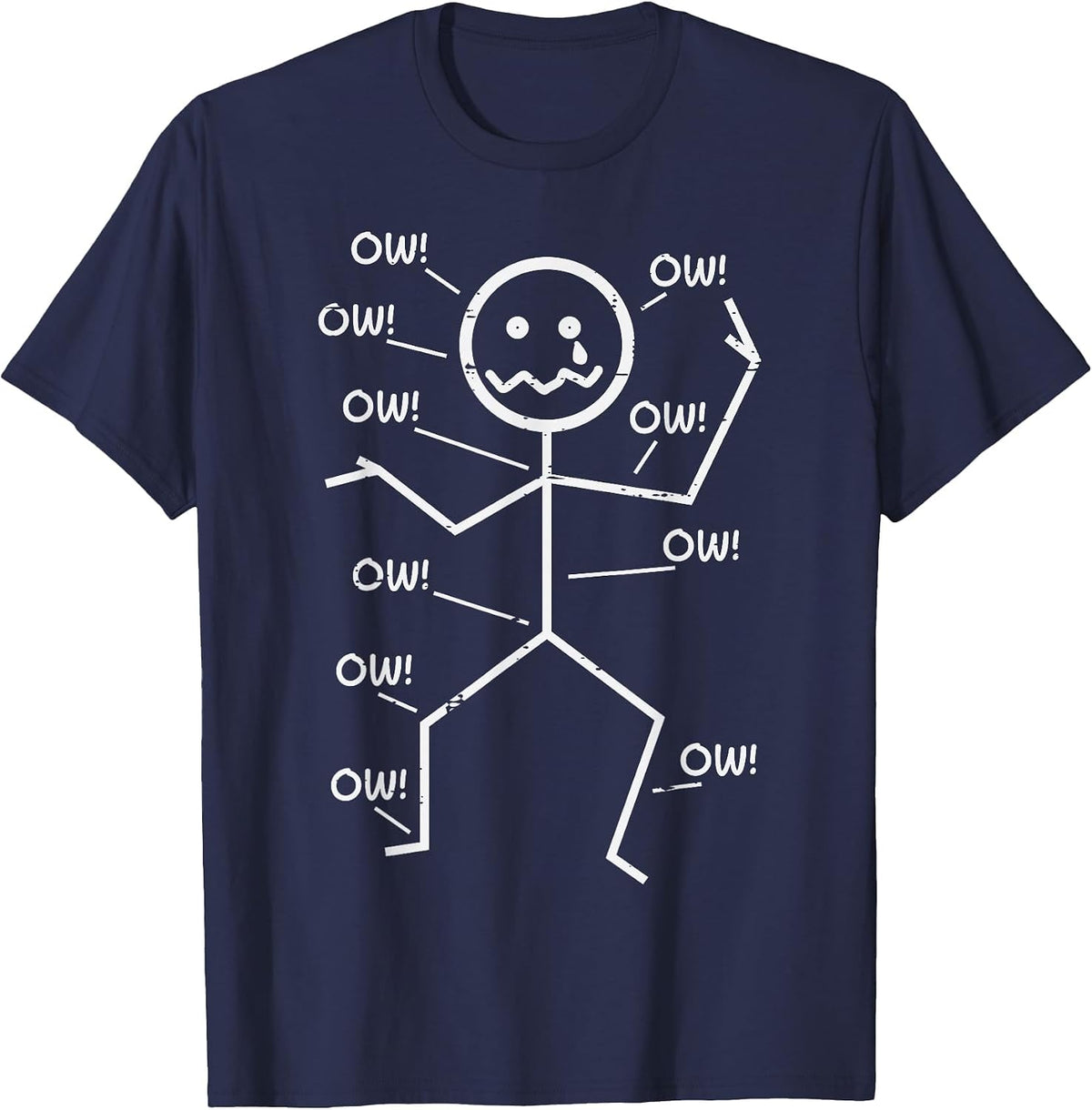 Crying Stickman Ow Ow Funny Pain Meme Humor Men Women Kids T-Shirt - Navy Blue