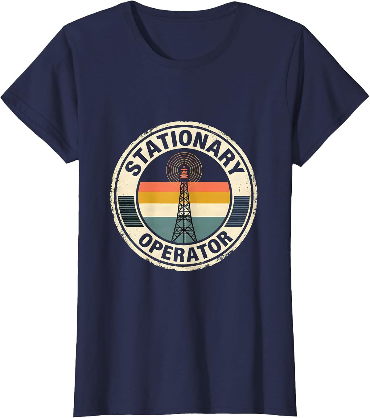 Women's Stationary Operator Funny Ham Radio Operator Hobbyist Humor T-Shirt - Navy Blue