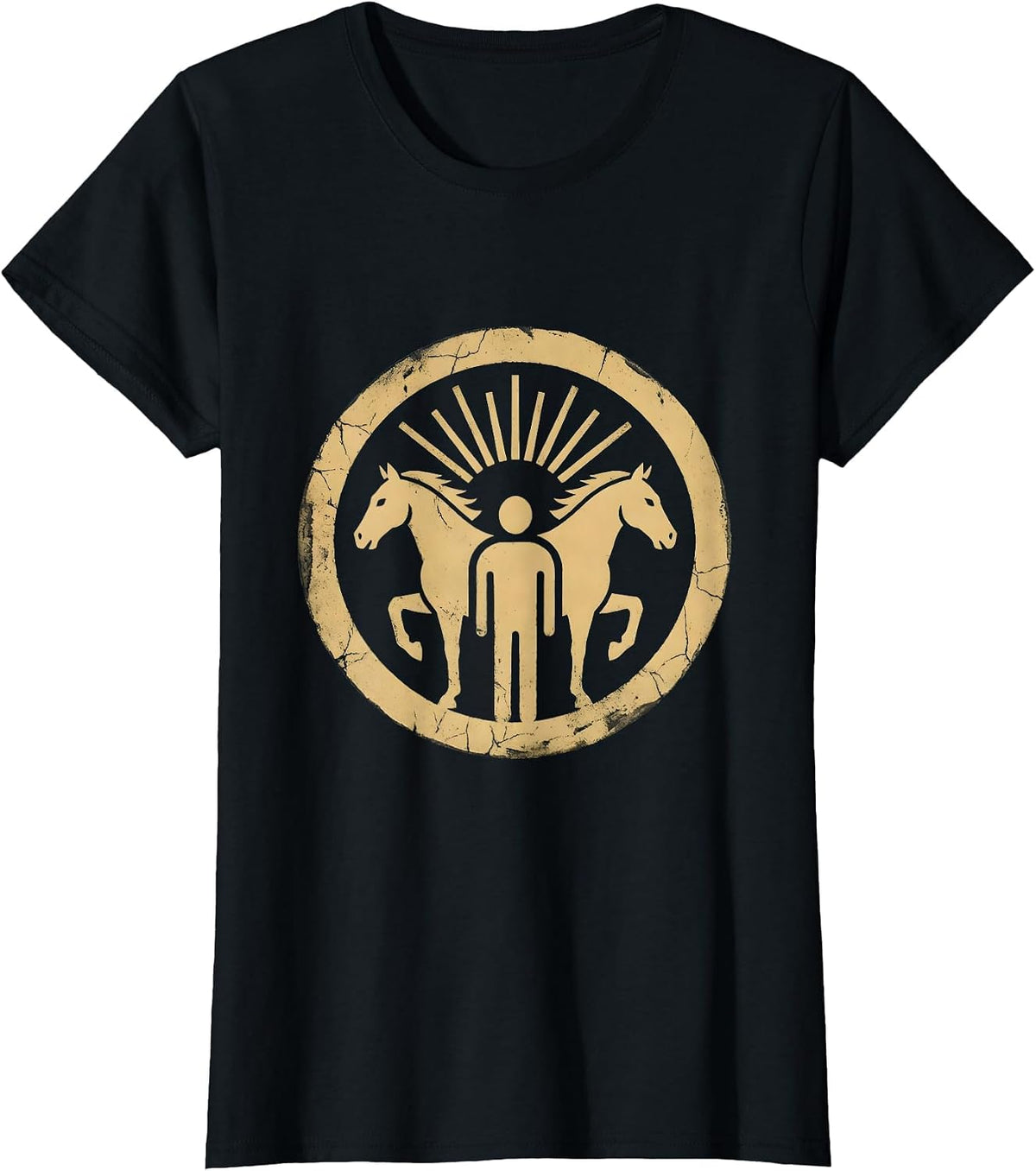 Two Horses and Rider at Sunset Illustration T-Shirt - Black