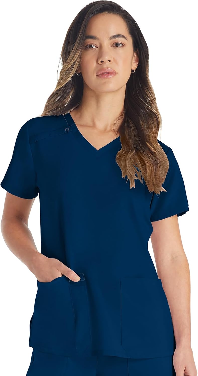 Dickies EDS Essentials Women's Scrub Top V-Neck Medical Shirt 2 Pockets - Navy