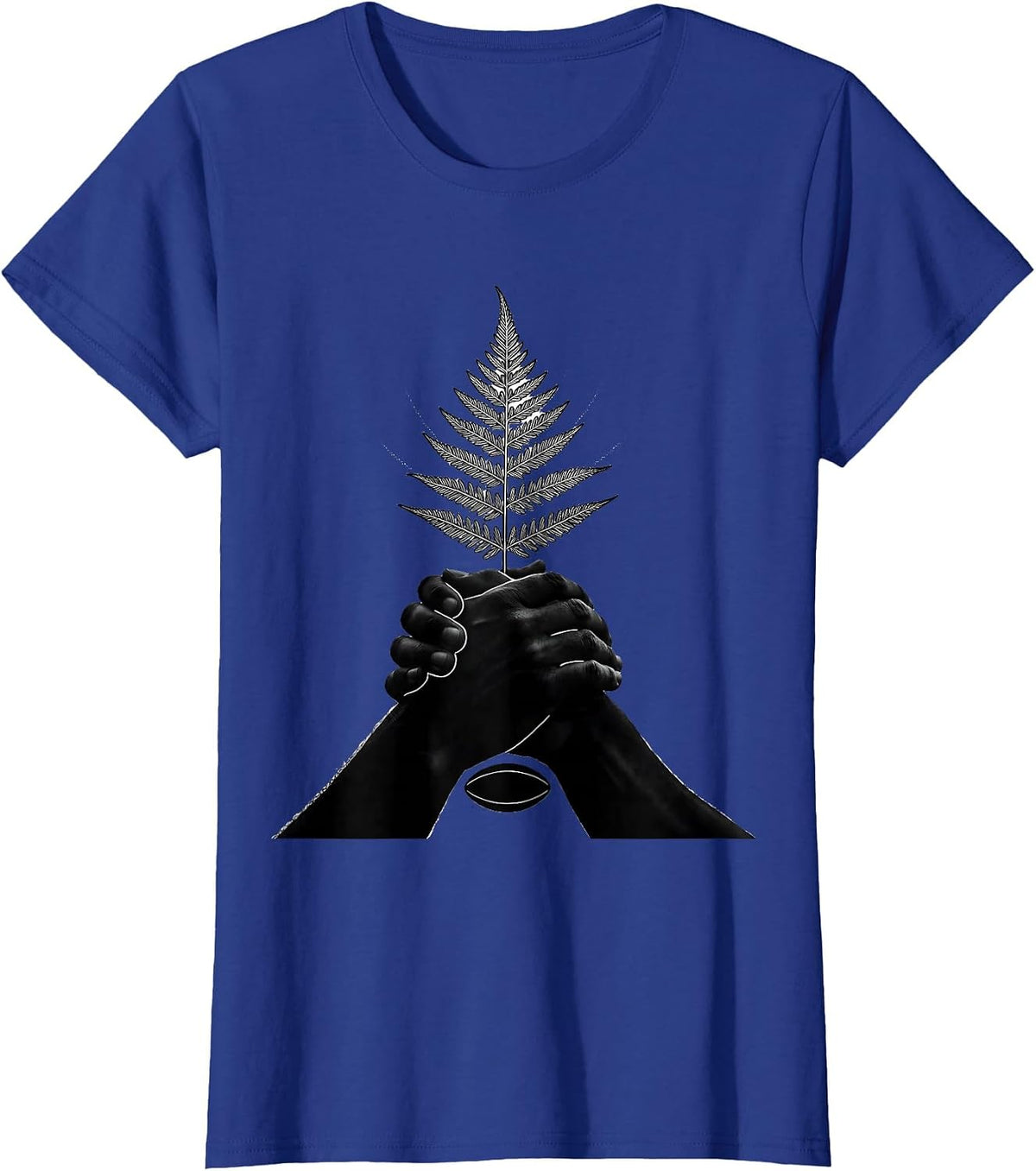 Women's Clasped Hands Fern Rugby Fan Kiwi Pride T-Shirt - Royal Blue