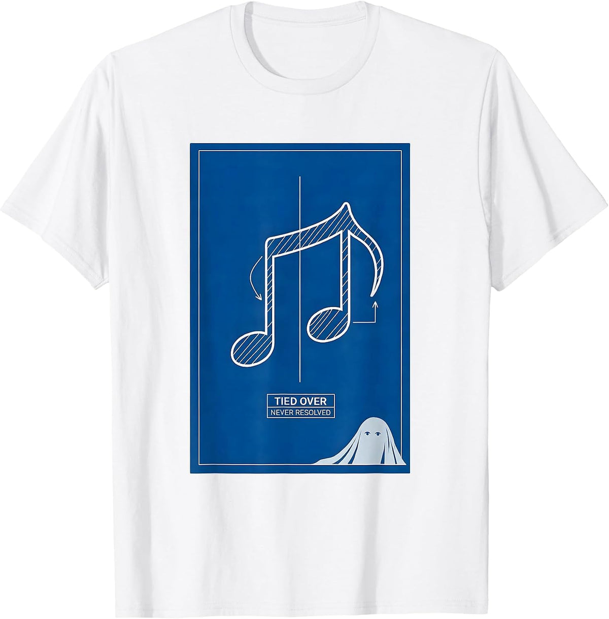 Men's Tied Over Never Resolved Technical Blueprint Music Teacher T-Shirt - White