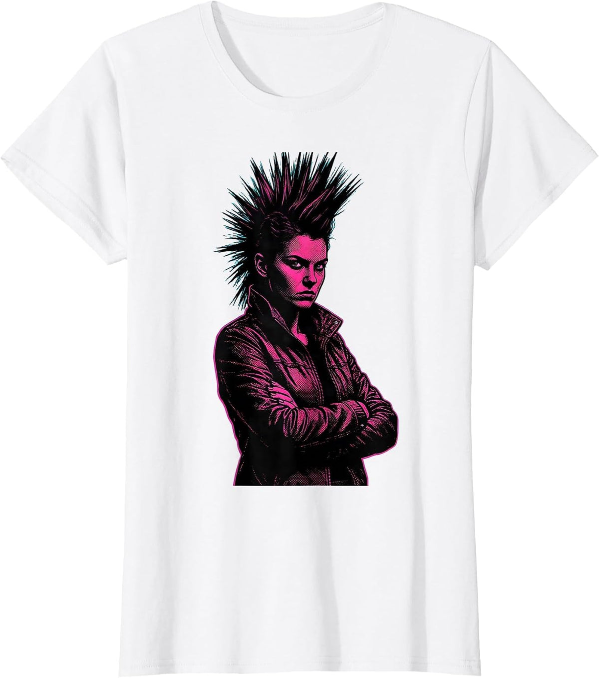 Rock Mohawk Rebel Crossed Arms Graphic Design T-Shirt - White