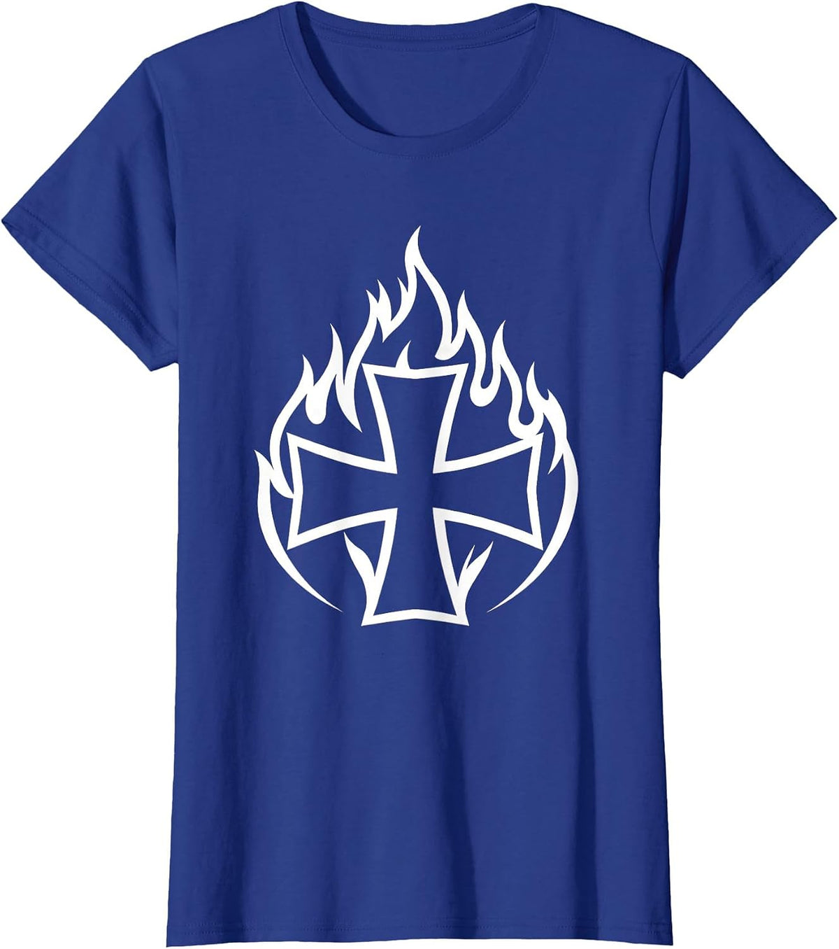 Women's Firefighter Maltese Cross Flames Badge Graphic T-Shirt - Royal Blue