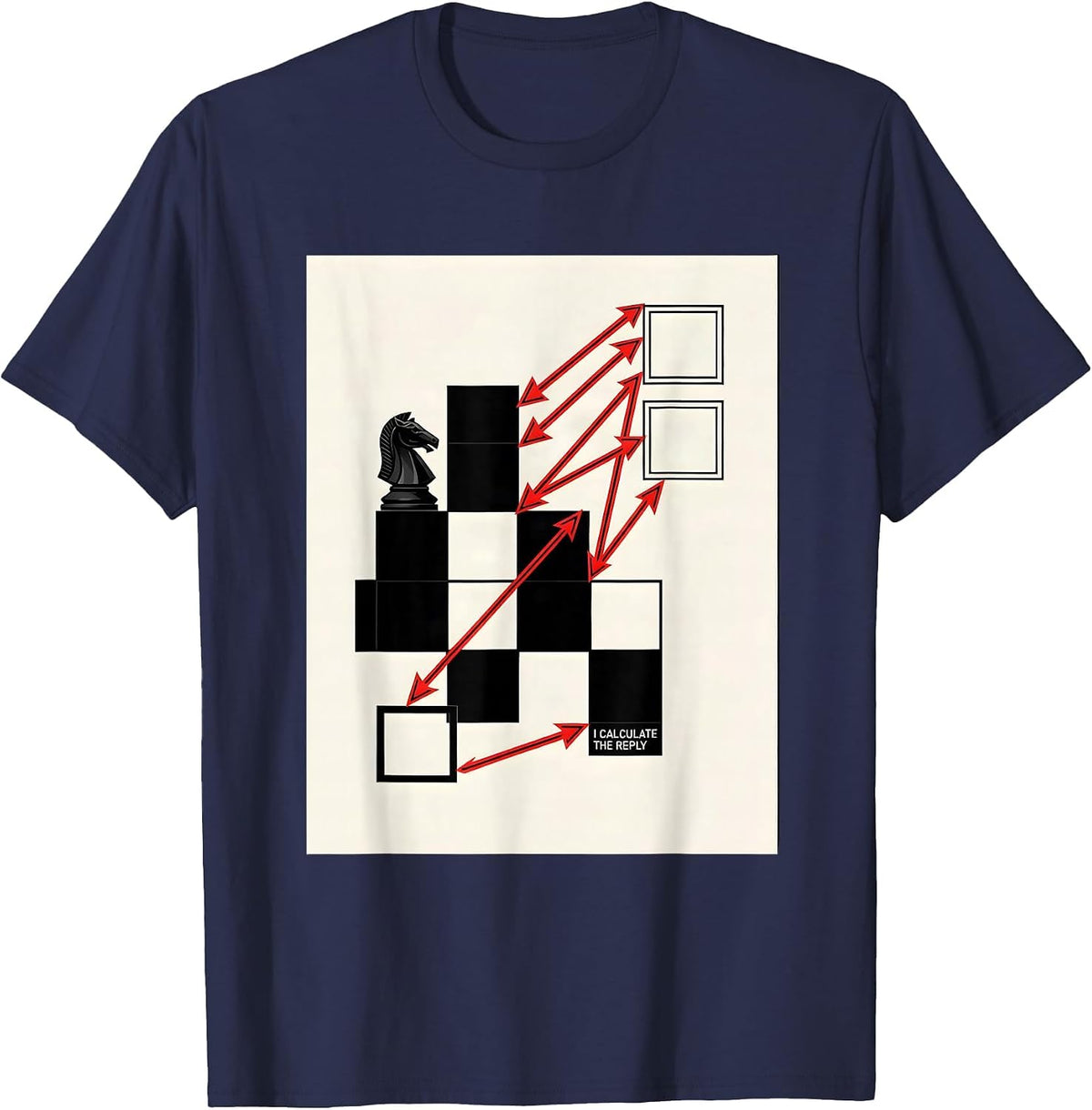 Men's I Calculate The Reply Funny Chess Player Chess Club Humor T-Shirt - Navy Blue