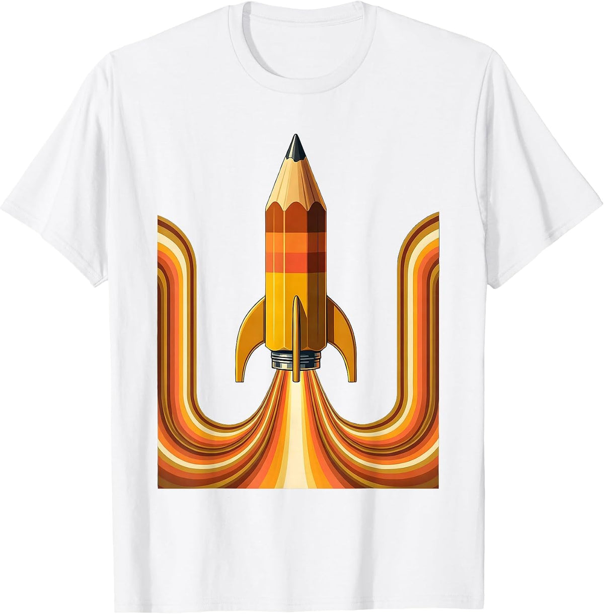 Reading Teacher Pencil Rocket Launch Graphic T-Shirt - White