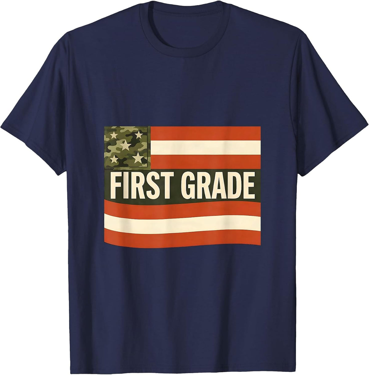 Men's First Grade Cheerful Patriotic Back To School Matching T-Shirt - Navy Blue