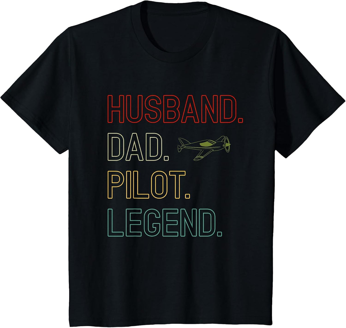 Husband Dad Pilot Legend - Retro Pilot Dad T-Shirt - Black