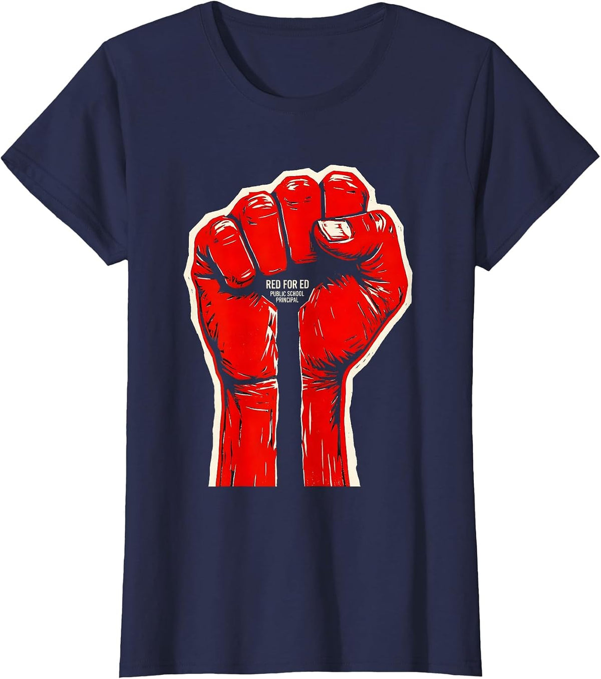 Women's Red For Ed Public School Principal Teacher Advocacy T-Shirt - Navy Blue