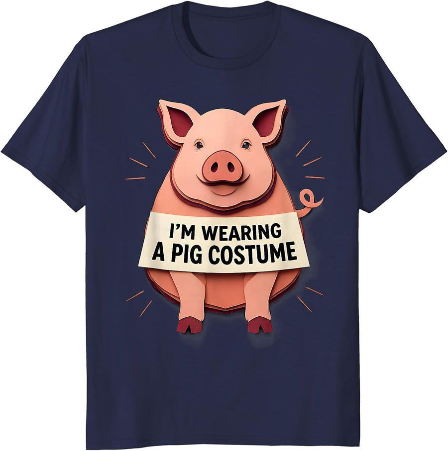 I’m Wearing A Pig Costume Funny Pig Lover Halloween Party T-Shirt - Navy Blue