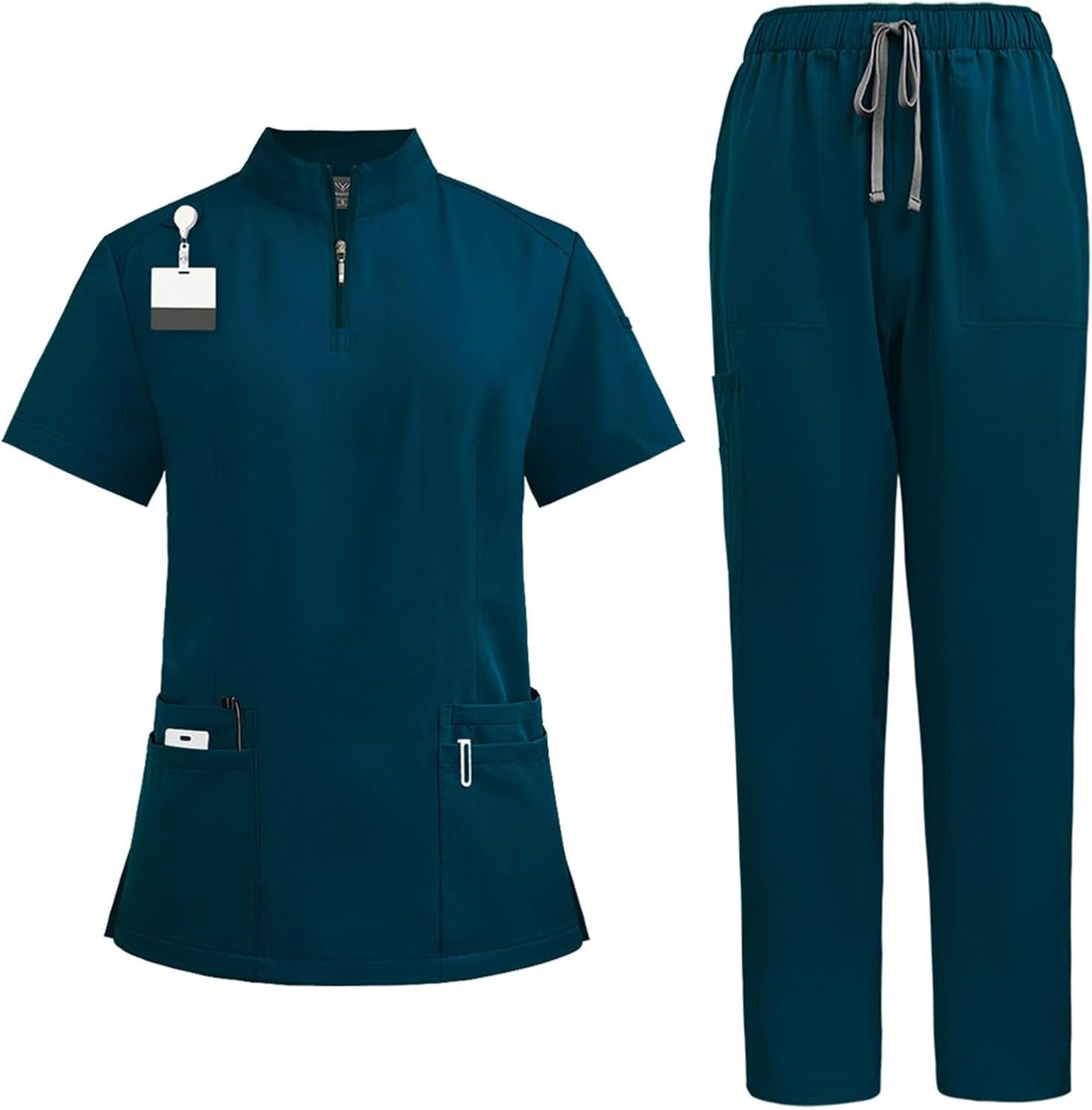 Scrubs for Women Set Stretch V-Neck Scrub Tops & Cargo Pant Quick Drying Solid Medical Nurse Uniform with Pockets - 03-dark