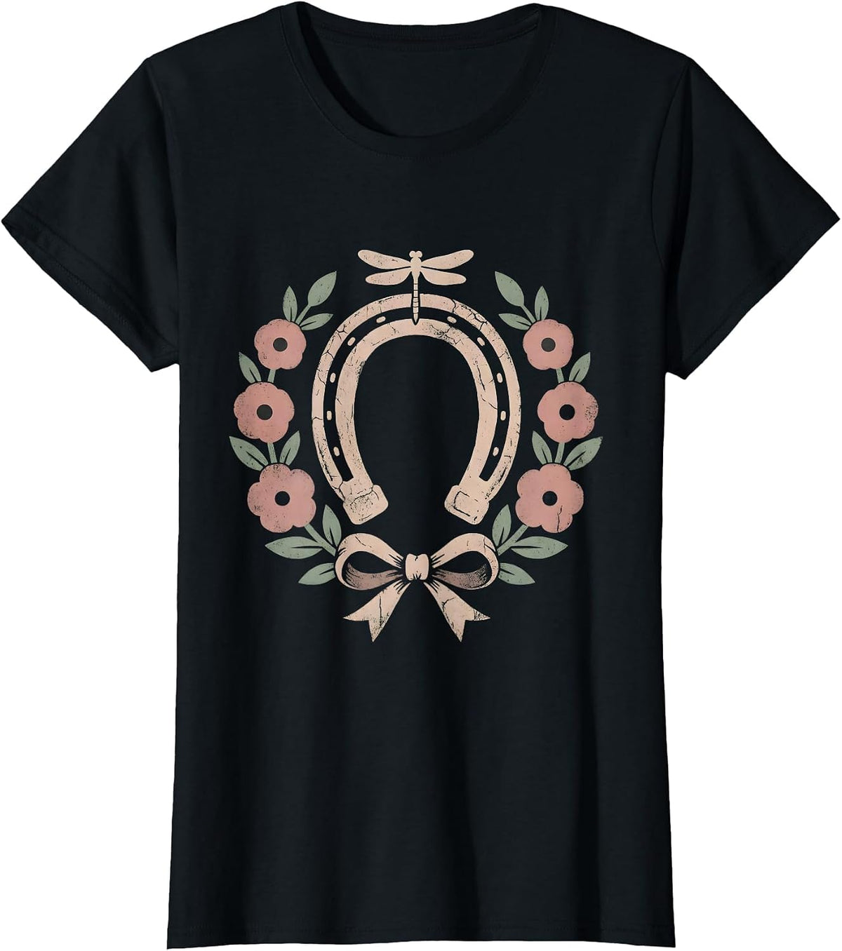 Derby Floral Horseshoe Wildflower Wreath Design T-Shirt - Black
