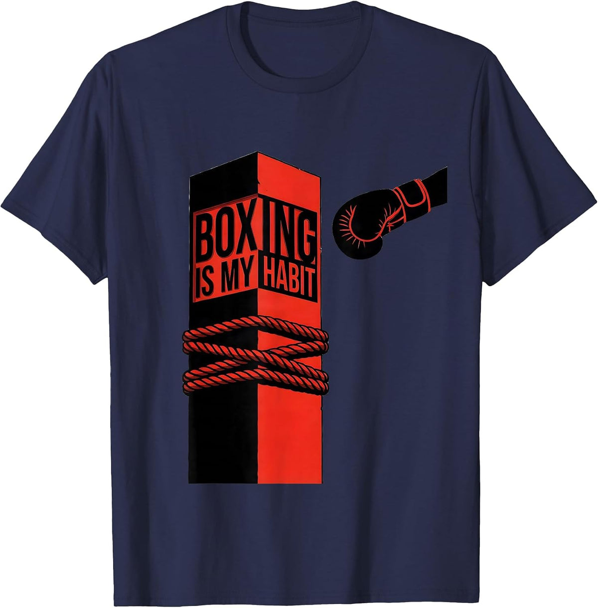 Men's Boxing Is My Habit Minimalist Boxing Fan Trainer Gift T-Shirt - Navy Blue