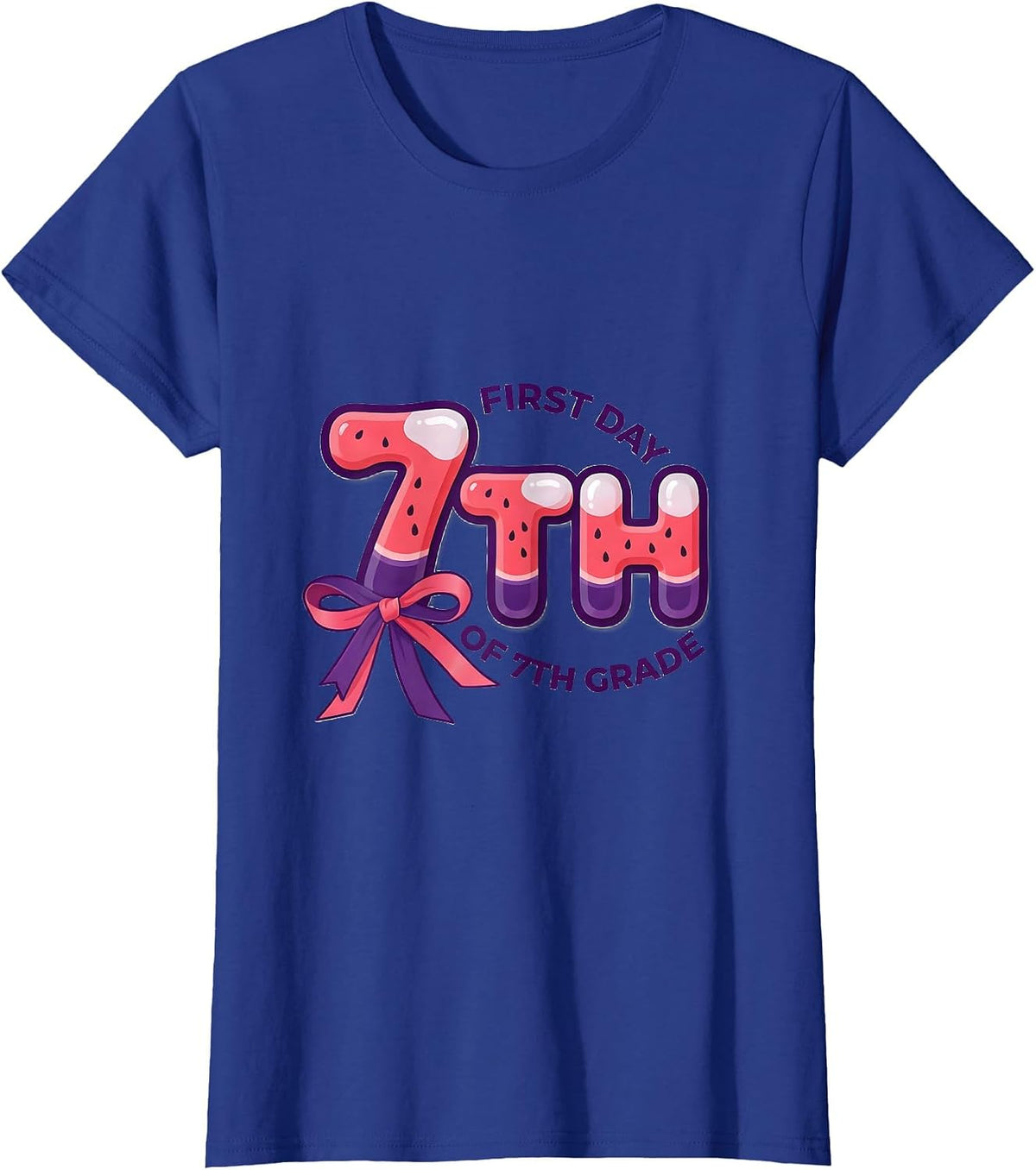 Women's First Day Of 7th Grade Coquette Bow Back To School T-Shirt - Royal Blue