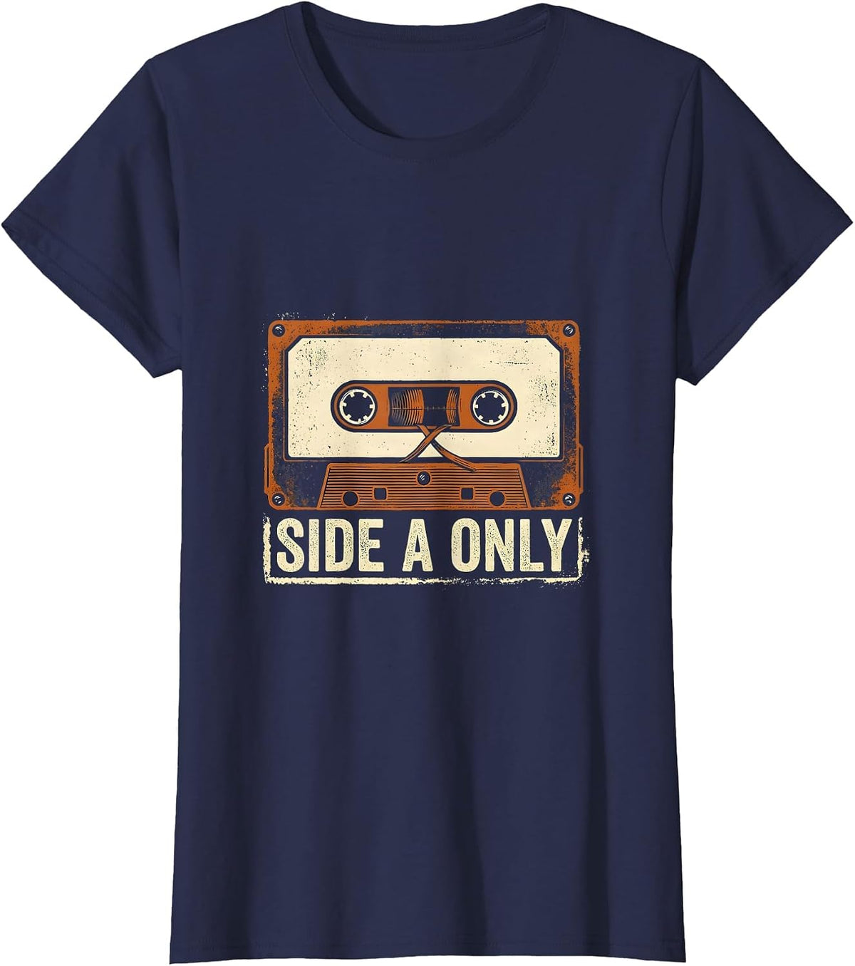 Women's Side A Only Rubber Stamp Retro Boombox Music Nostalgia T-Shirt - Navy Blue