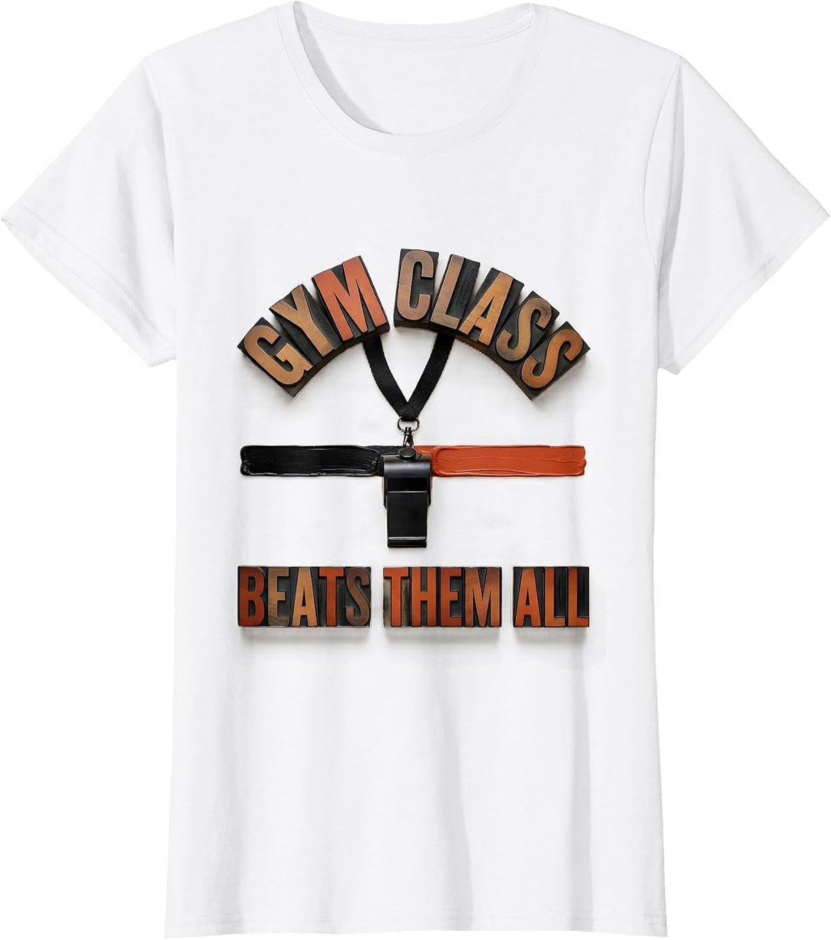 Gym Class Beats Them All Wood Type Letterpress PE Teacher T-Shirt - White